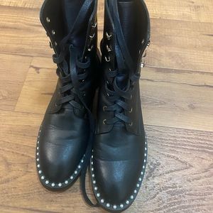 Stuart Weitzman Sondra Pearl Black Leather Combat Booties - Size 6